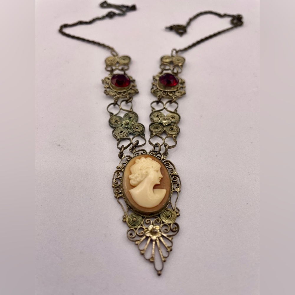 Antique Cameo Necklace and Bracelet Set Carved Shell Cameo Filigree Early 1900s - Picture 12 of 16